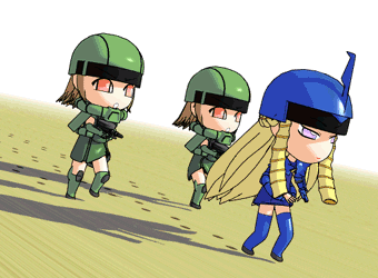 zaku ii, gouf, and zaku ii f/j (gundam and 1 more) drawn by ekkusu_kyuuzu