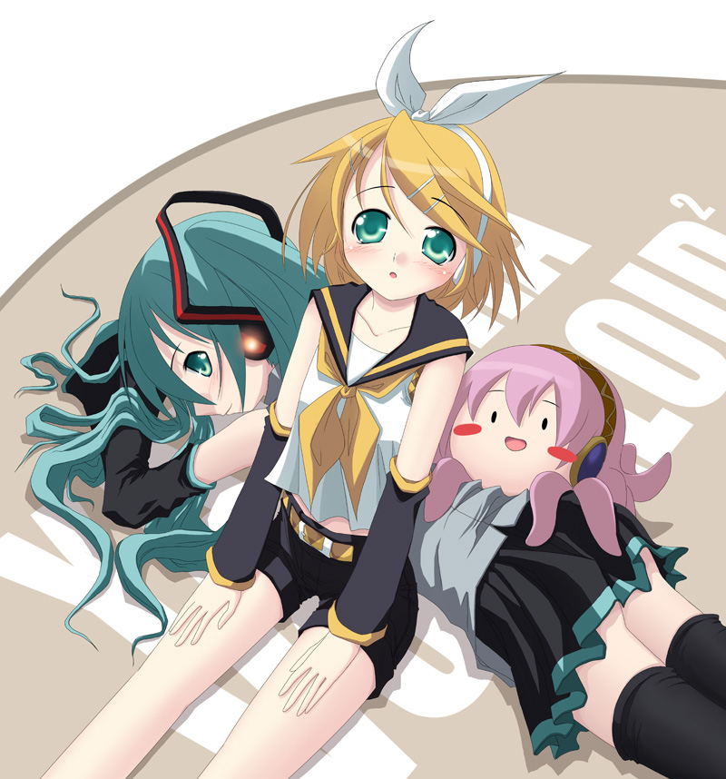 hatsune miku, kagamine rin, megurine luka, and takoluka (vocaloid) drawn by tomcat