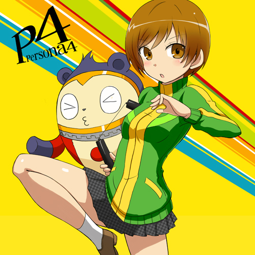 satonaka chie and kuma (persona and 1 more) drawn by yasagure_yukito