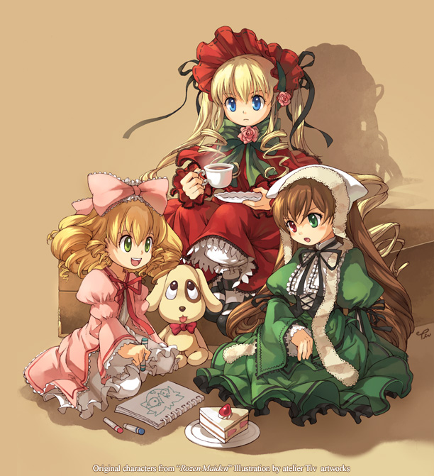 shinku, suiseiseki, hinaichigo, and kunkun (rozen maiden) drawn by tiv