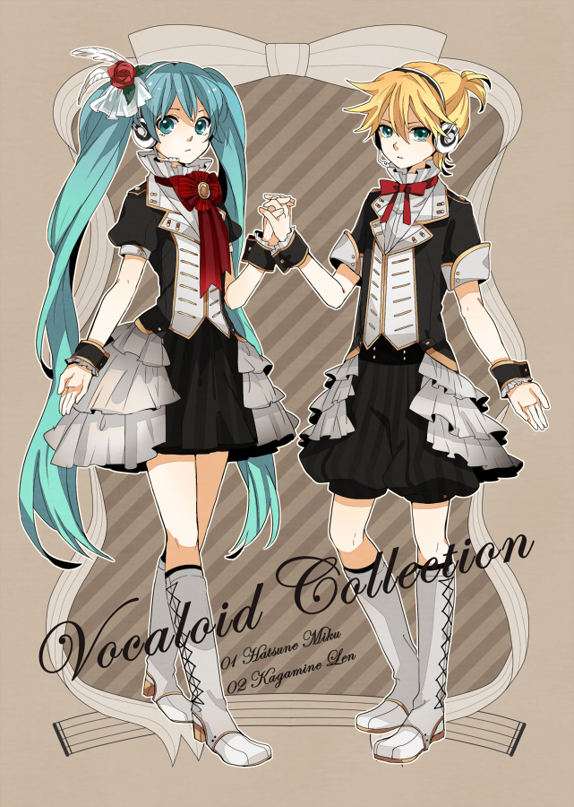 hatsune miku and kagamine len (vocaloid) drawn by tama_(songe)