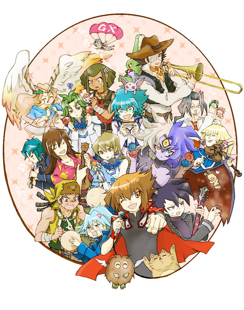 yuki judai, tenjouin asuka, manjoume jun, yubel, johan andersen, and 15 more (pokemon and 3 more) drawn by tk_kjk_kndr