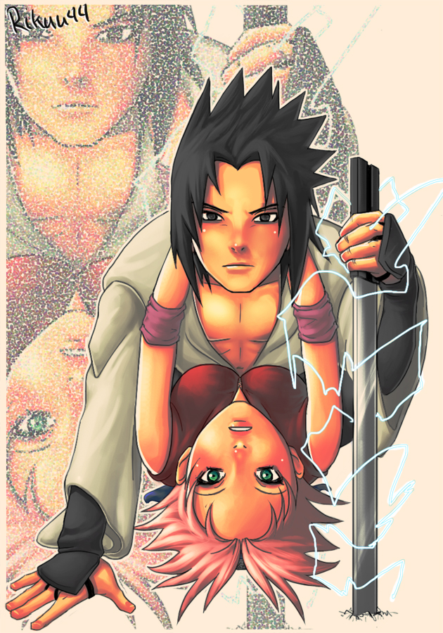 haruno sakura and uchiha sasuke (naruto) drawn by rikuu44