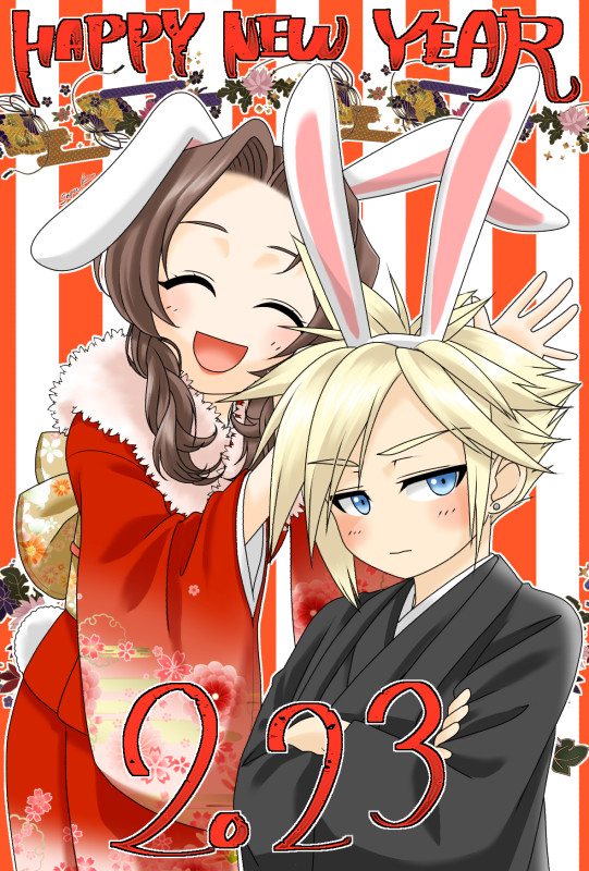 cloud strife and aerith gainsborough (final fantasy and 2 more) drawn by kirishima_saya