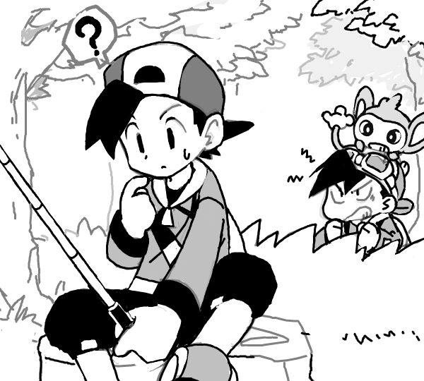 ethan and aipom (pokemon and 2 more) drawn by muguu