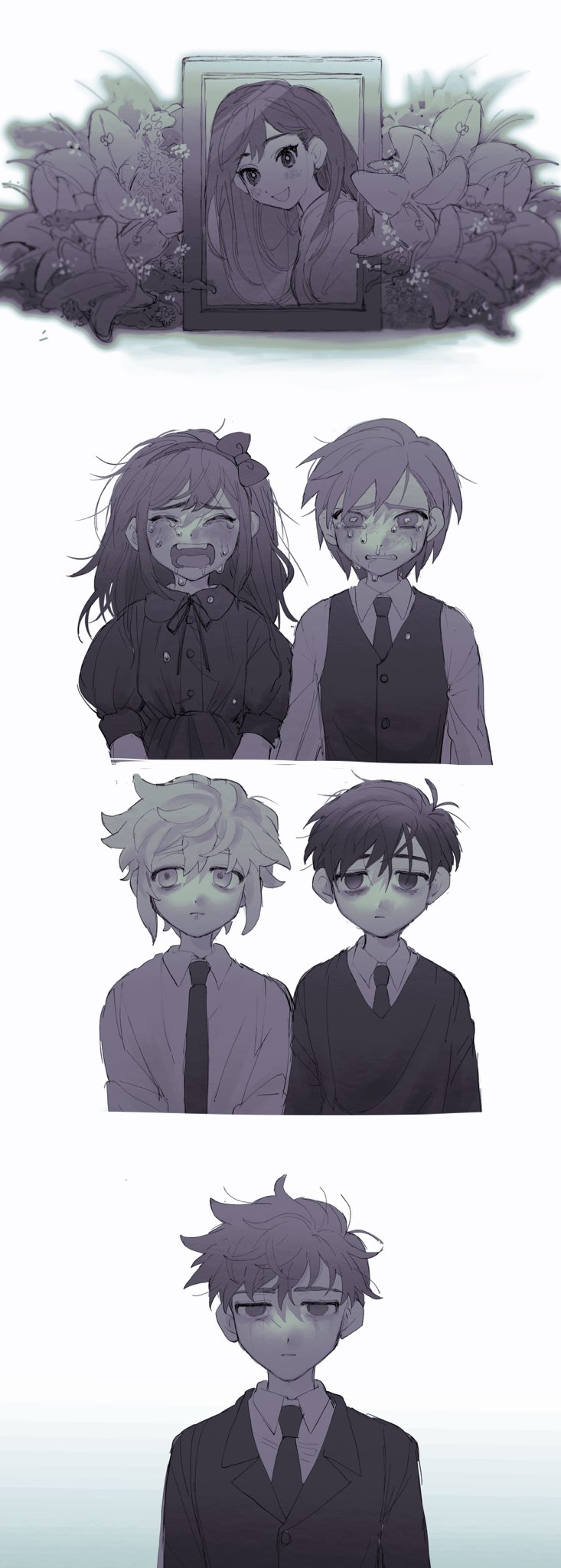 sunny, basil, aubrey, kel, mari, and 1 more (omori) drawn by thxzmgn