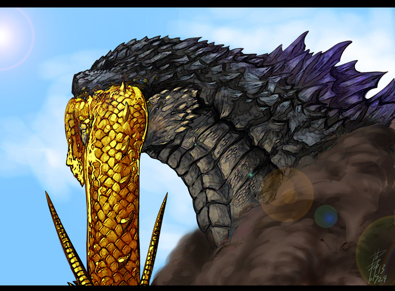 godzilla and king ghidorah (godzilla) drawn by kusagami_style