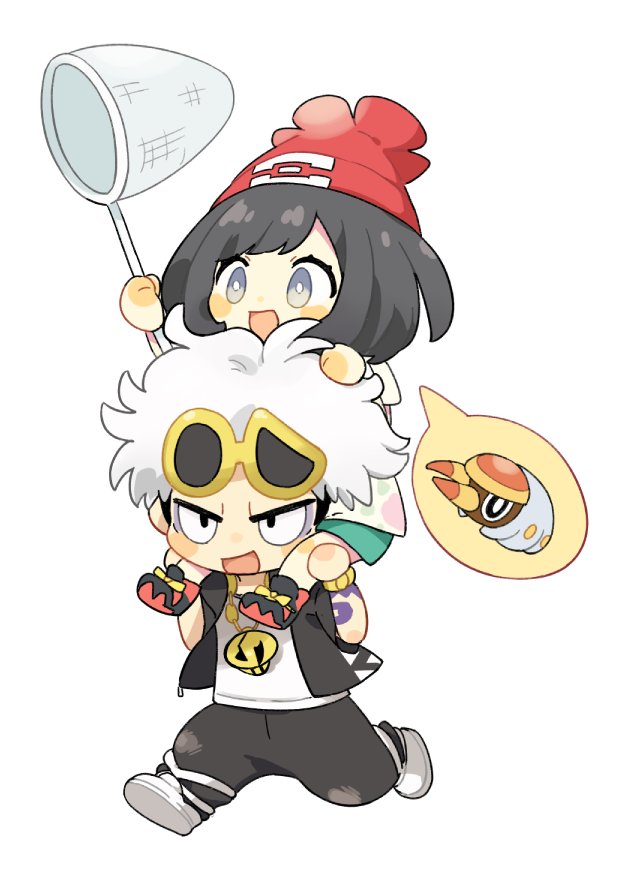 selene, guzma, and grubbin (pokemon and 1 more) drawn by pukiko