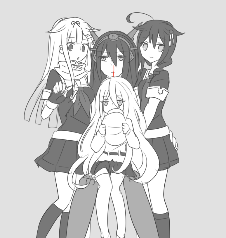 hibiki, shigure, yuudachi, shigure kai ni, nagato, and 2 more (kantai collection) drawn by yuno_(1215991)