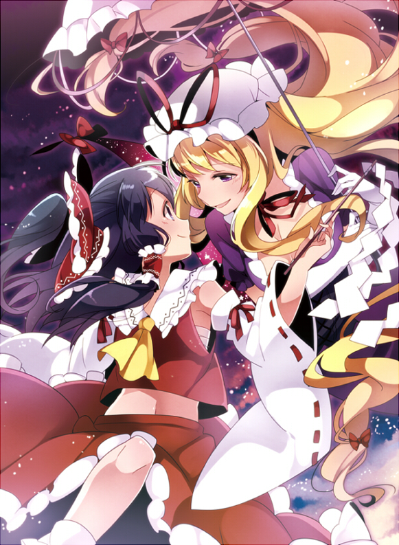 hakurei reimu and yakumo yukari (touhou) drawn by u35