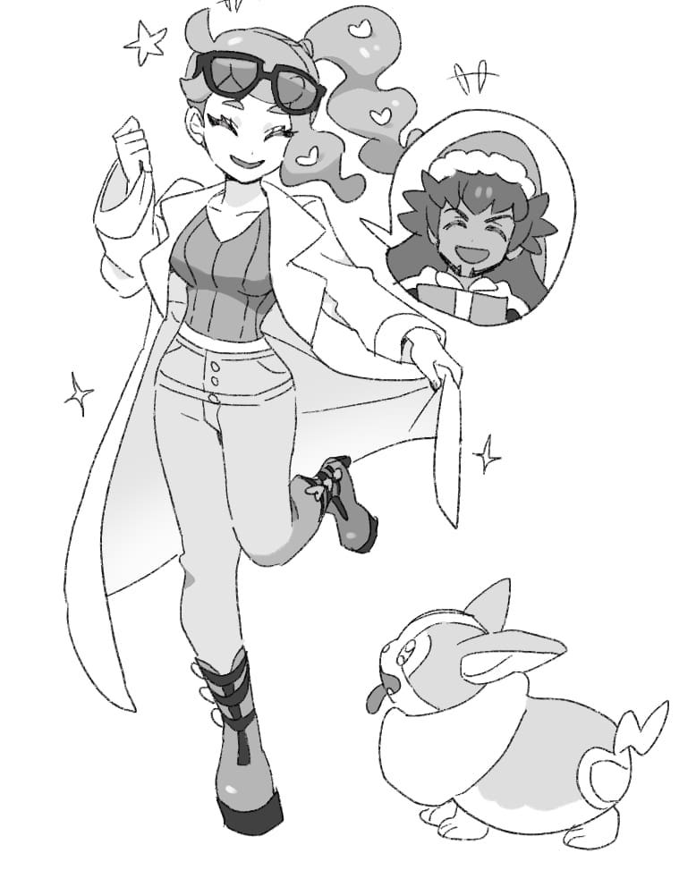 sonia, yamper, and leon (pokemon and 2 more) drawn by dede_(qwea_00000)