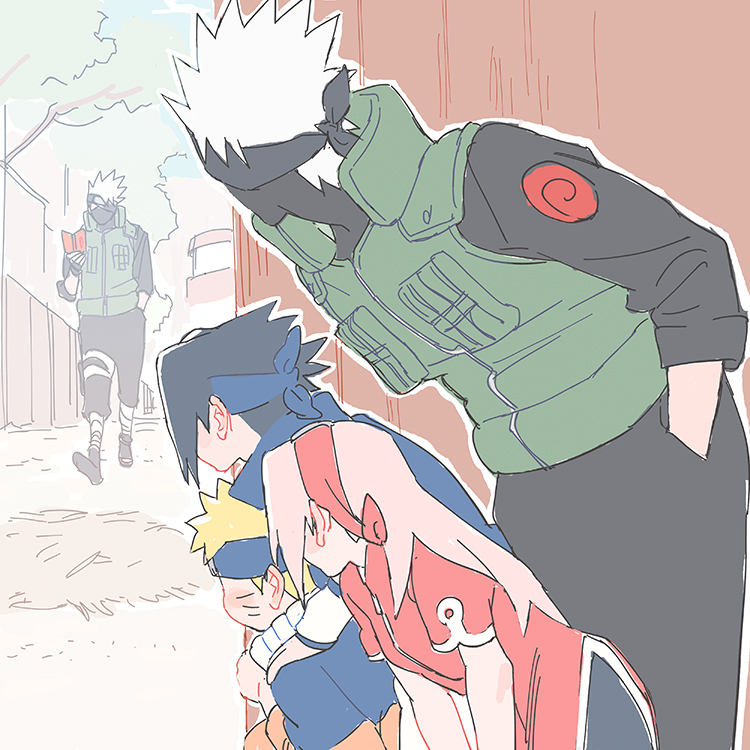 haruno sakura, uzumaki naruto, uchiha sasuke, and hatake kakashi (naruto) drawn by geonseung