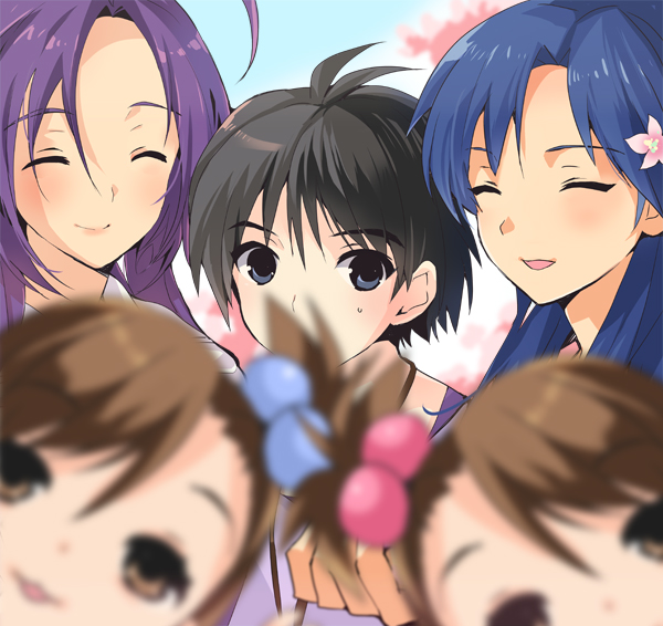 kisaragi chihaya, kikuchi makoto, miura azusa, futami mami, and futami ami (idolmaster and 1 more) drawn by taira_tsukune