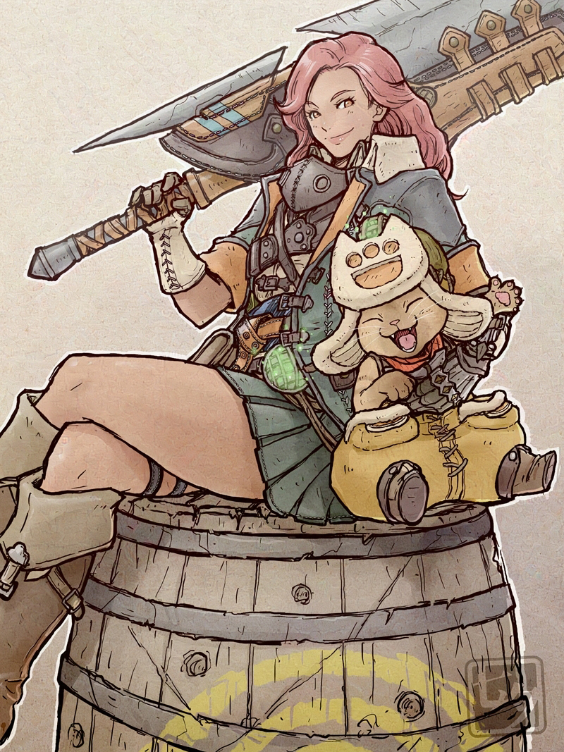 monster hunter and player palico (monster hunter) drawn by tanabanata