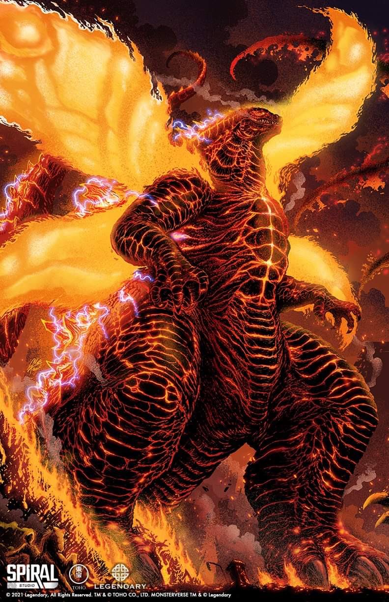 godzilla and burning godzilla (godzilla and 2 more) drawn by matt_frank