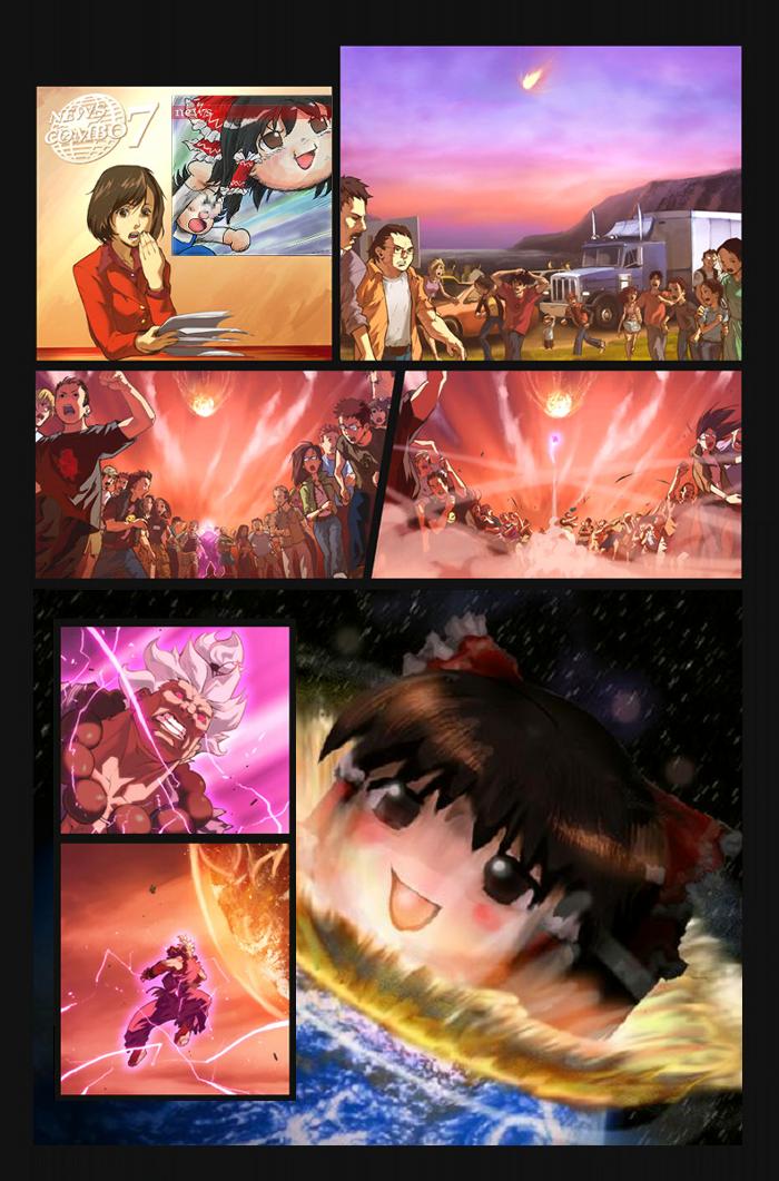 hakurei reimu, akuma, and shin akuma (touhou and 2 more) drawn by arnold_tsang, reraku, and udon_entertainment