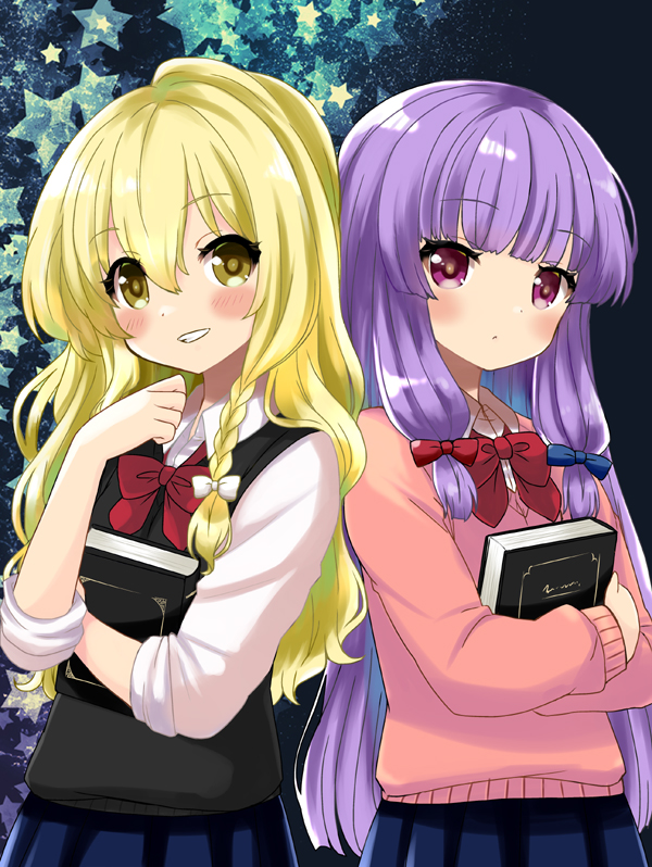 kirisame marisa and patchouli knowledge (touhou) drawn by rikaon