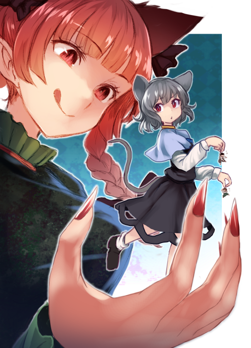 kaenbyou rin and nazrin (touhou) drawn by utopia_(utopiavl)