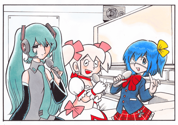 hatsune miku, kaname madoka, and takanashi rikka (vocaloid and 2 more) drawn by tanaka_keiichi