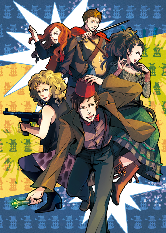 the doctor, eleventh doctor, dalek, amy pond, rory williams, and 2 more (doctor who) drawn by kurieto_(gtchuang)