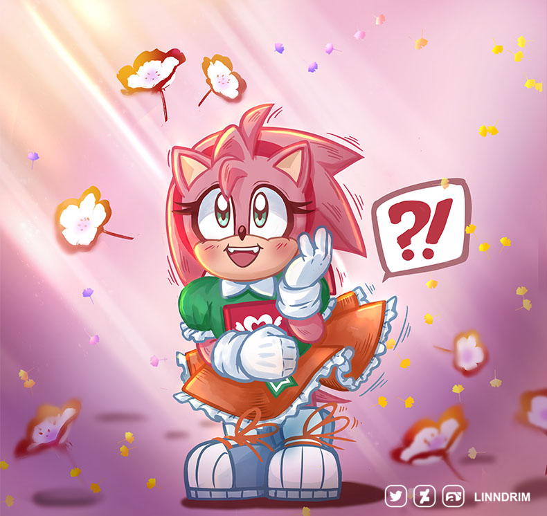 amy rose and classic amy (sonic and 1 more) drawn by linndrim
