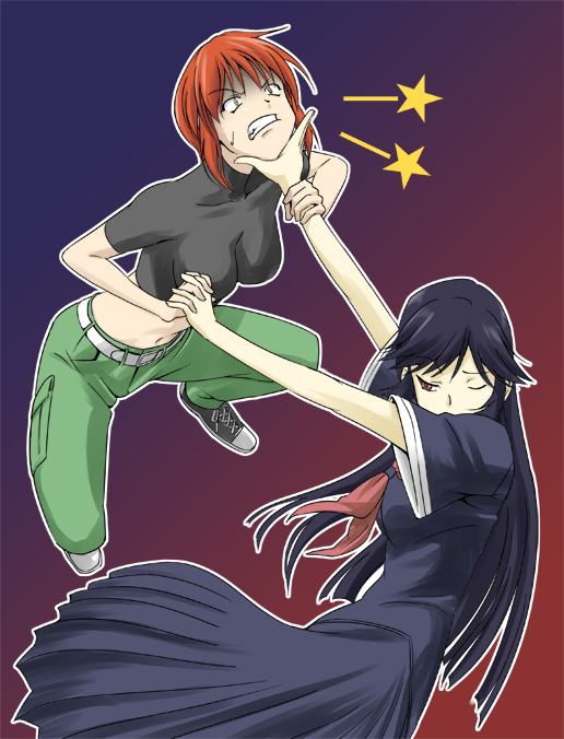 riza wildman and kamura reiri (kaibutsu oujo) drawn by marumi
