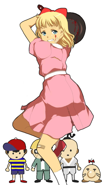 ness, paula, doseisan, jeff andonuts, and poo (mother and 1 more) drawn by hitujiya