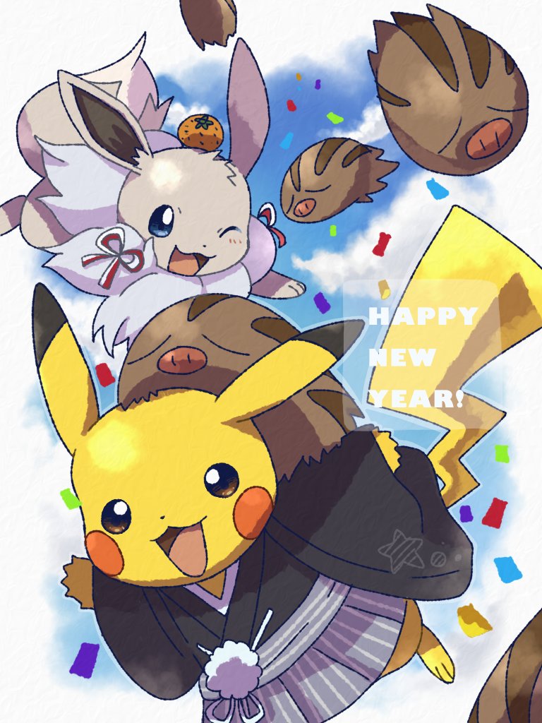 pikachu, eevee, and swinub (pokemon) drawn by roku_(rokkrn)