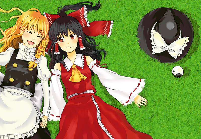 hakurei reimu and kirisame marisa (touhou) drawn by akanasu