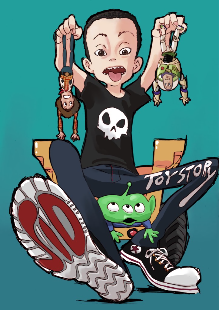 sheriff woody, buzz lightyear, alien, and sid (toy story and 1 more) drawn by sushio