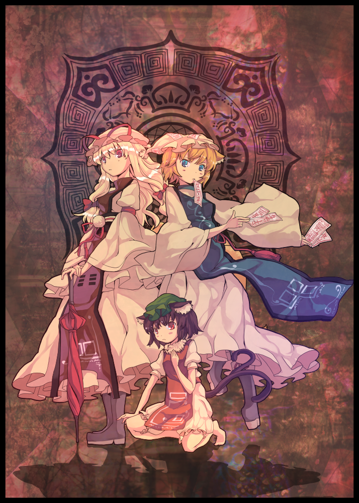 yakumo yukari, yakumo ran, and chen (touhou) drawn by garnet