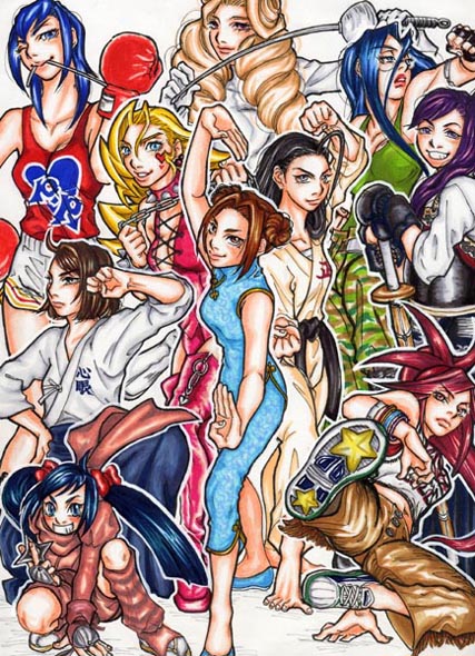 kazama akira, wakaba hinata, minazuki kyouko, tiffany lords, ayuhara natsu, and 5 more (justice gakuen and 1 more)