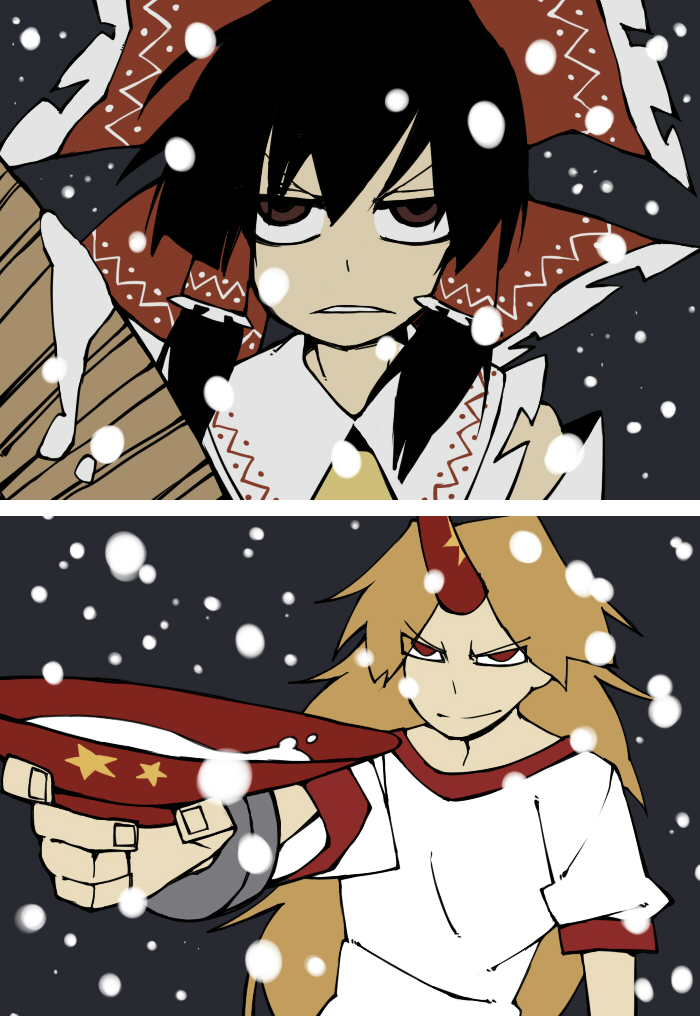 hakurei reimu and hoshiguma yuugi (touhou) drawn by yaza