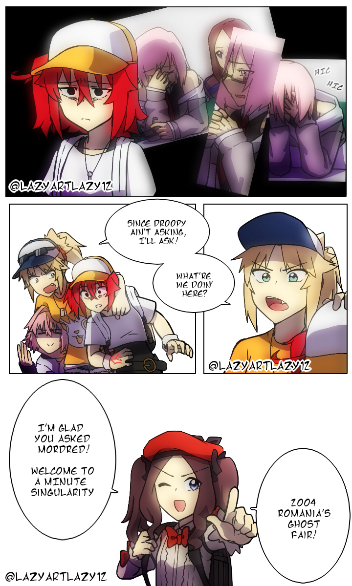 mash kyrielight, fujimaru ritsuka, astolfo, mordred, and leonardo da vinci (fate and 1 more) drawn by lazyartlazy12 and tyrnickleback