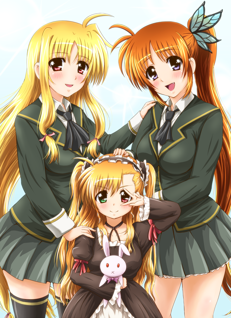 fate testarossa, takamachi nanoha, kashiwazaki sena, vivio, hasegawa kobato, and 2 more (lyrical nanoha and 3 more) drawn by diesel-turbo
