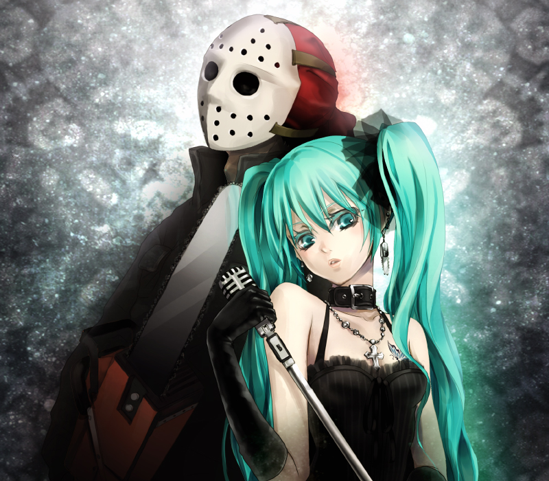 hatsune miku and jason voorhees (vocaloid and 1 more) drawn by yamano_uzura
