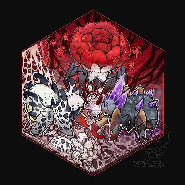 lala barina, rakna-kadaki, and nerscylla (monster hunter and 3 more) drawn by flaw_eight