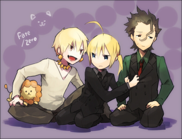 artoria pendragon, saber, diarmuid ua duibhne, and gilgamesh (fate and 1 more) drawn by nakahara_(mu_tation)