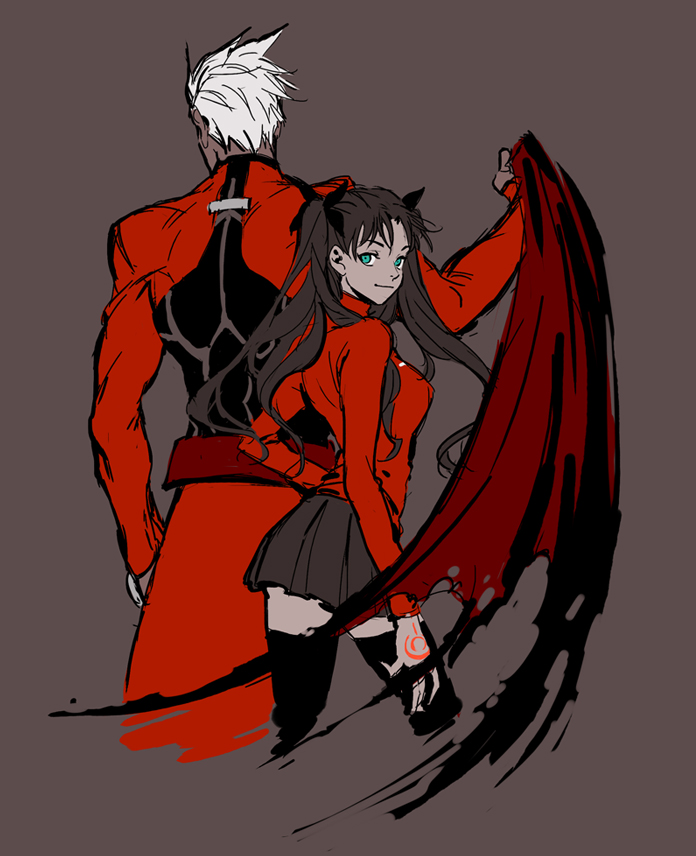 tohsaka rin and archer (fate and 1 more) drawn by j_(onjj)