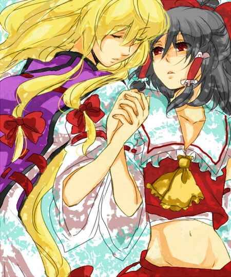hakurei reimu and yakumo yukari (touhou) drawn by nugaa