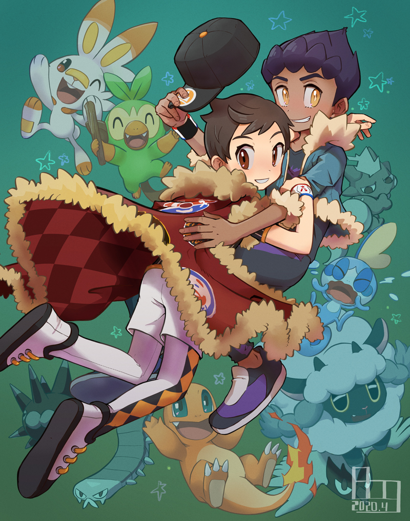 scorbunny, charmander, sobble, hop, victor, and 6 more (pokemon and 1 more) drawn by bo9_(bo9_nc)