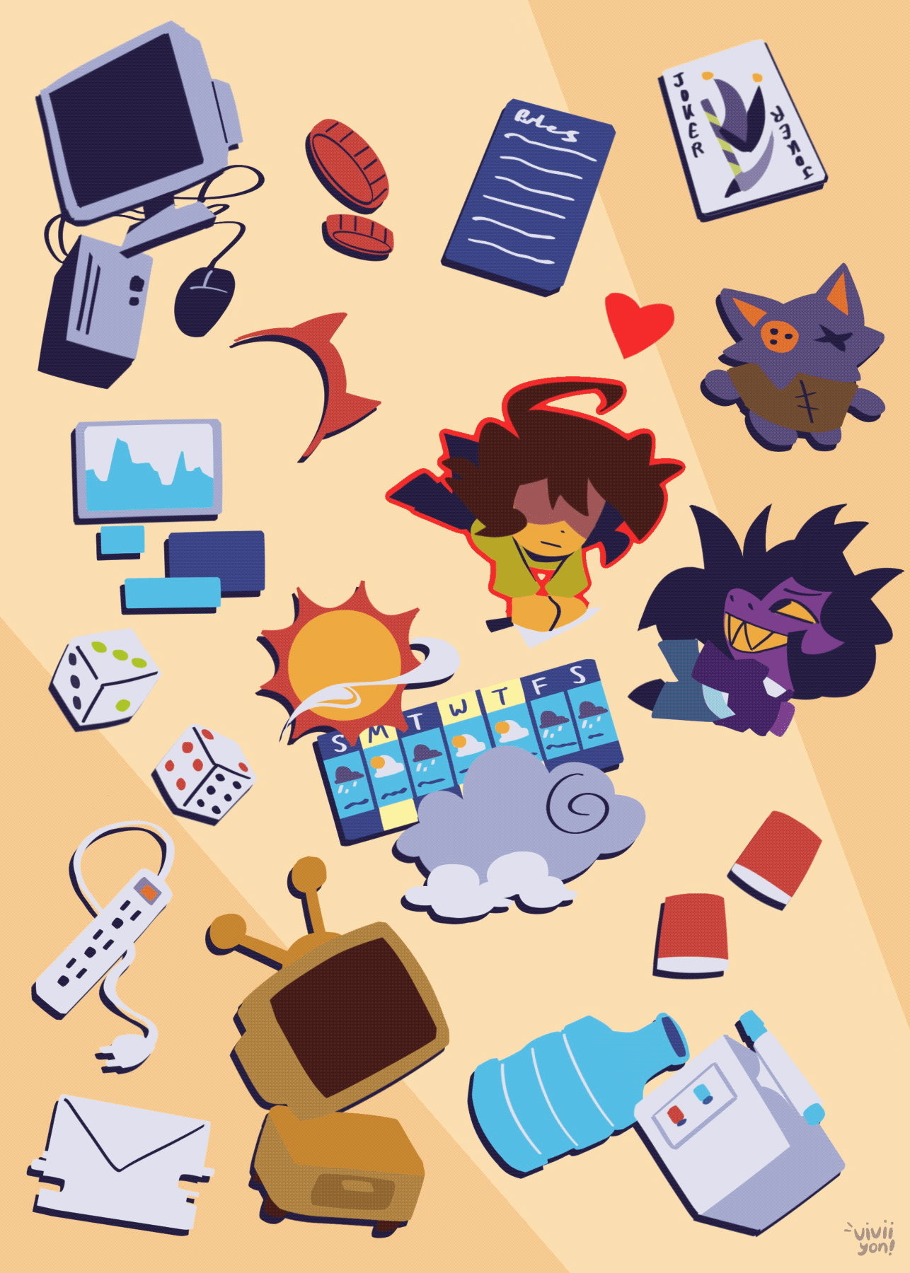 kris, ralsei, susie, ant tenna, soul, and 13 more (deltarune) drawn by viviiyon