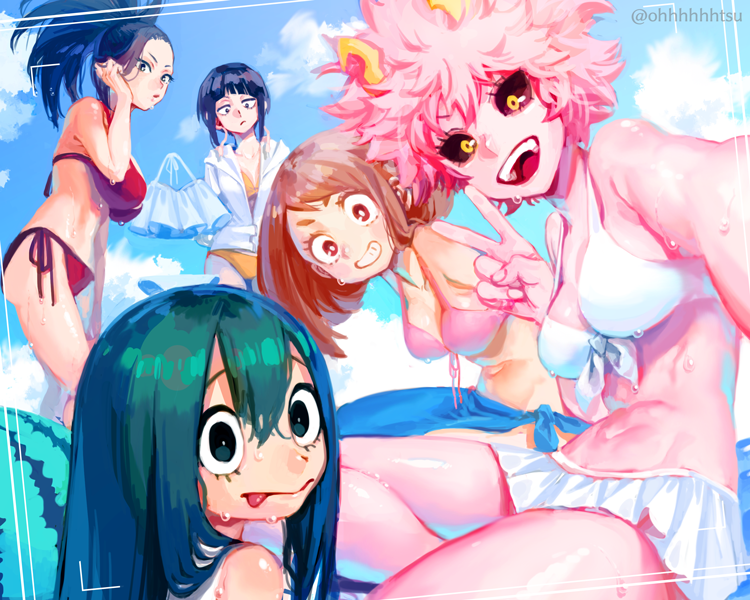uraraka ochaco, asui tsuyu, yaoyorozu momo, ashido mina, jiro kyoka, and 1 more (boku no hero academia) drawn by ohhhhhhtsu