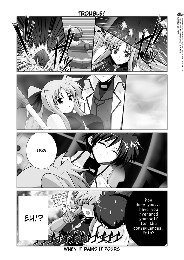 fate testarossa, erio mondial, and strada (lyrical nanoha and 1 more) drawn by mikage_takashi
