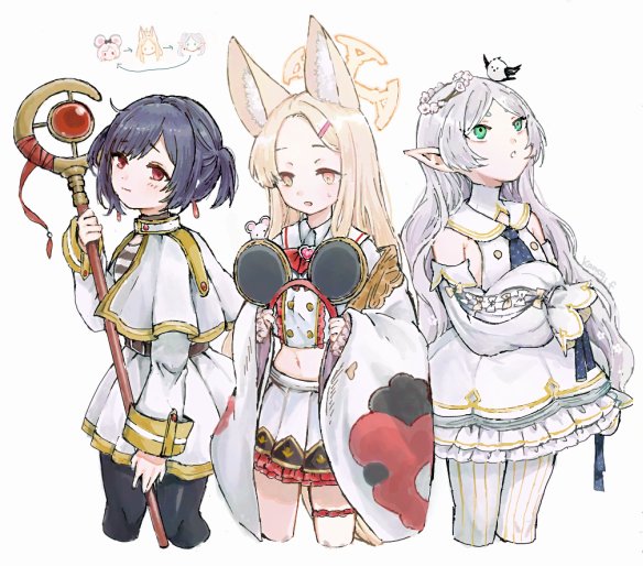frieren, seia, vikala, and tanezaki atsumi (blue archive and 2 more) drawn by gamo_tako