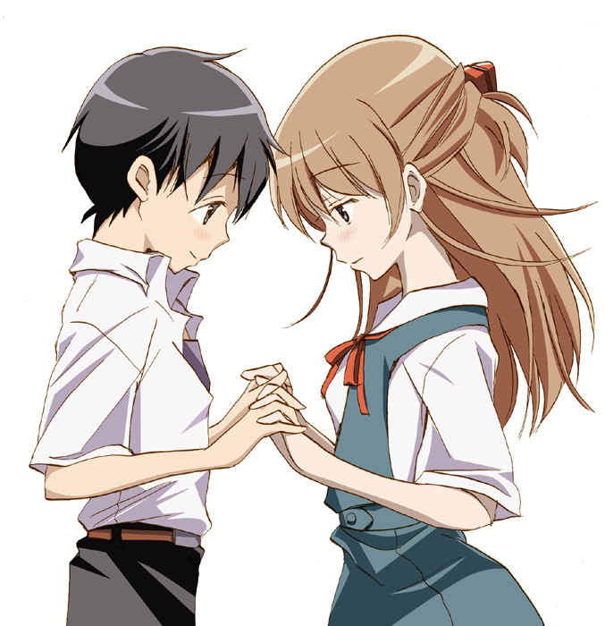 souryuu asuka langley and ikari shinji (mahou shoujo madoka magica and 1 more) drawn by amelie