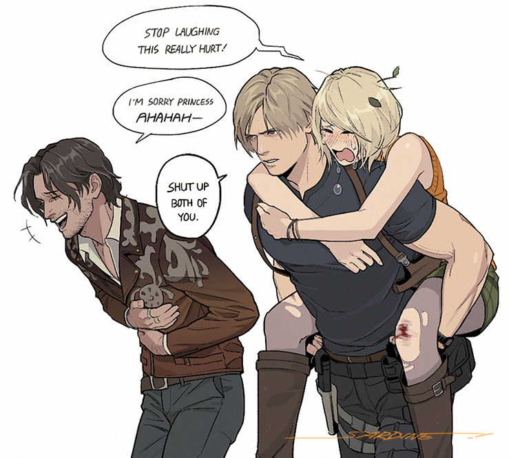 leon s. kennedy, ashley graham, and luis sera (resident evil and 1 more) drawn by sardine_(kjr0313)