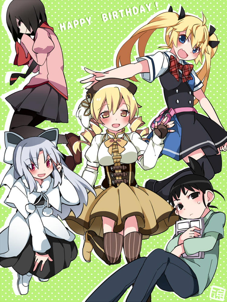 tomoe mami, oshino ougi, white len, ogiue chika, matsushima michiru, and 1 more (mahou shoujo madoka magica and 4 more) drawn by hammer_(sunset_beach)