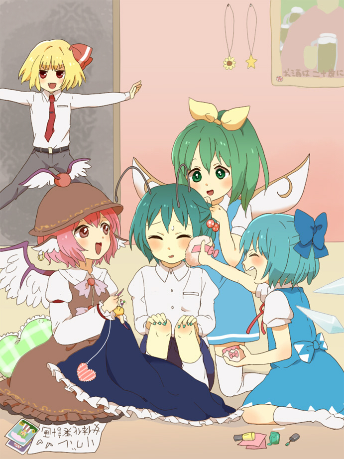 cirno, yakumo yukari, rumia, kazami yuuka, mystia lorelei, and 2 more (touhou) drawn by nazochoco