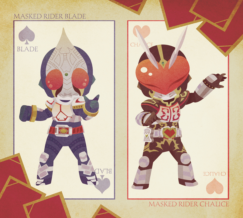 kamen rider blade and kamen rider chalice (kamen rider and 1 more) drawn by nekomaru_(noyado)